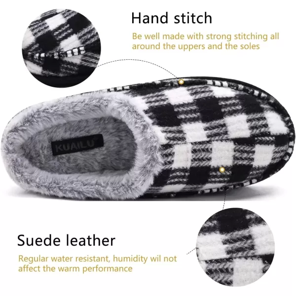KuaiLu Mens Memory Foam Clog Slippers Comfy Handmade Stitch Microsuede Slip-on House Shoes With Arch Support Warm Faux Fur Lined Rubber Sole Indoor Outdoor