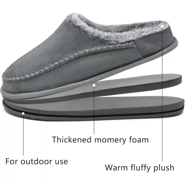 KuaiLu Mens Memory Foam Clog Slippers Comfy Handmade Stitch Microsuede Slip-on House Shoes With Arch Support Warm Faux Fur Lined Rubber Sole Indoor Outdoor
