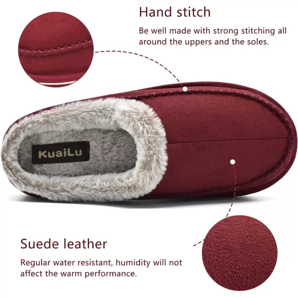 KuaiLu Mens Memory Foam Clog Slippers Comfy Handmade Stitch Microsuede Slip-on House Shoes With Arch Support Warm Faux Fur Lined Rubber Sole Indoor Outdoor