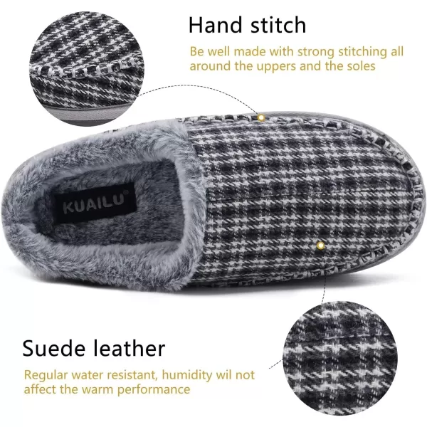 KuaiLu Mens Memory Foam Clog Slippers Comfy Handmade Stitch Microsuede Slip-on House Shoes With Arch Support Warm Faux Fur Lined Rubber Sole Indoor Outdoor