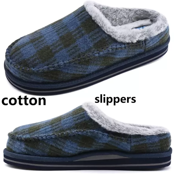 KuaiLu Mens Memory Foam Clog Slippers Comfy Handmade Stitch Microsuede Slip-on House Shoes With Arch Support Warm Faux Fur Lined Rubber Sole Indoor Outdoor