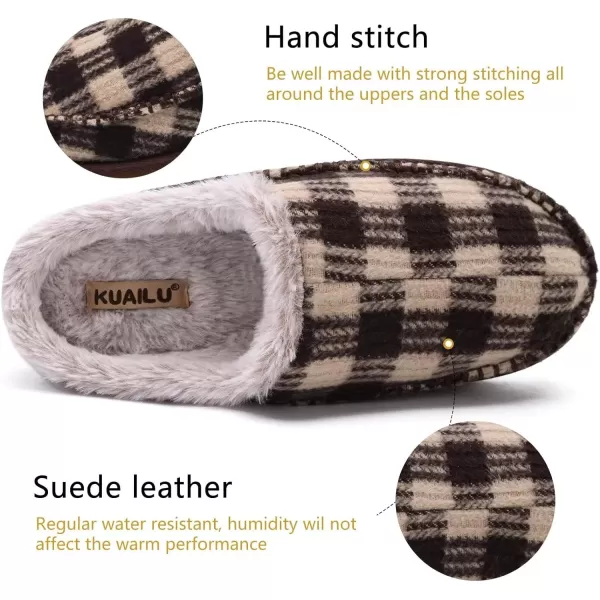KuaiLu Mens Memory Foam Clog Slippers Comfy Handmade Stitch Microsuede Slip-on House Shoes With Arch Support Warm Faux Fur Lined Rubber Sole Indoor Outdoor