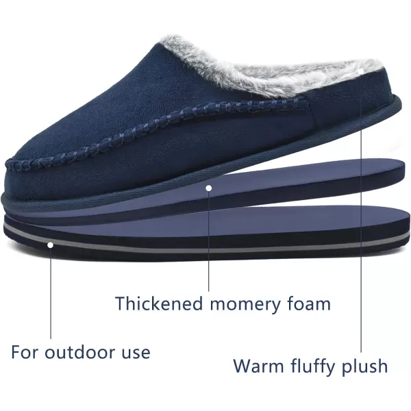 KuaiLu Mens Memory Foam Clog Slippers Comfy Handmade Stitch Microsuede Slip-on House Shoes With Arch Support Warm Faux Fur Lined Rubber Sole Indoor Outdoor