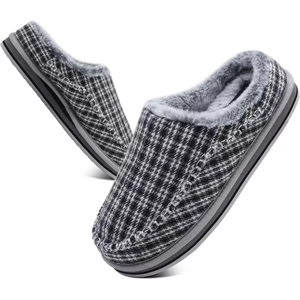 KuaiLu Mens Memory Foam Clog Slippers Comfy Handmade Stitch Microsuede Slip-on House Shoes With Arch Support Warm Faux Fur Lined Rubber Sole Indoor Outdoor
