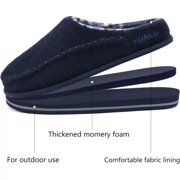 KuaiLu Mens Memory Foam Clog Slippers Comfy Handmade Stitch Microsuede Slip-on House Shoes With Arch Support Warm Faux Fur Lined Rubber Sole Indoor Outdoor