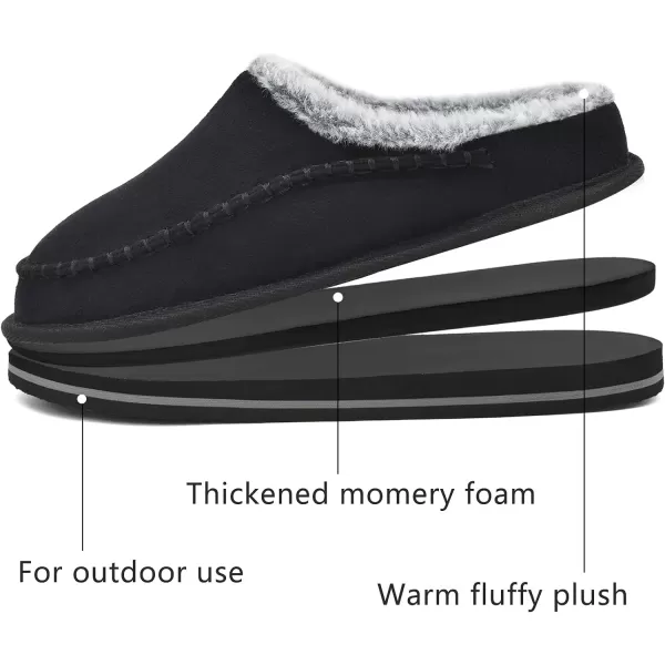 KuaiLu Mens Memory Foam Clog Slippers Comfy Handmade Stitch Microsuede Slip-on House Shoes With Arch Support Warm Faux Fur Lined Rubber Sole Indoor Outdoor