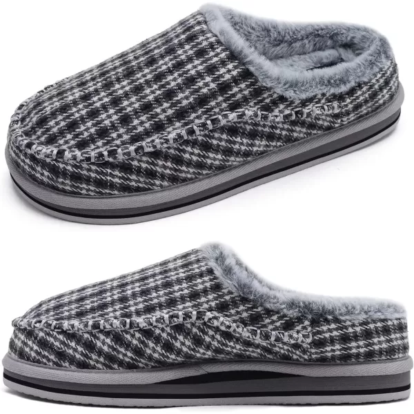 KuaiLu Mens Memory Foam Clog Slippers Comfy Handmade Stitch Microsuede Slip-on House Shoes With Arch Support Warm Faux Fur Lined Rubber Sole Indoor Outdoor
