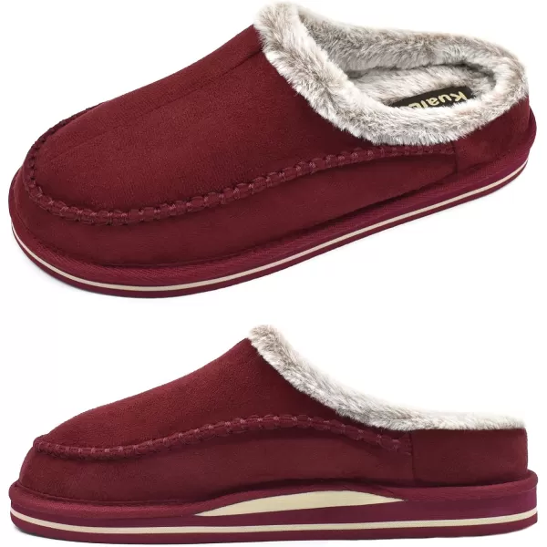 KuaiLu Mens Memory Foam Clog Slippers Comfy Handmade Stitch Microsuede Slip-on House Shoes With Arch Support Warm Faux Fur Lined Rubber Sole Indoor Outdoor