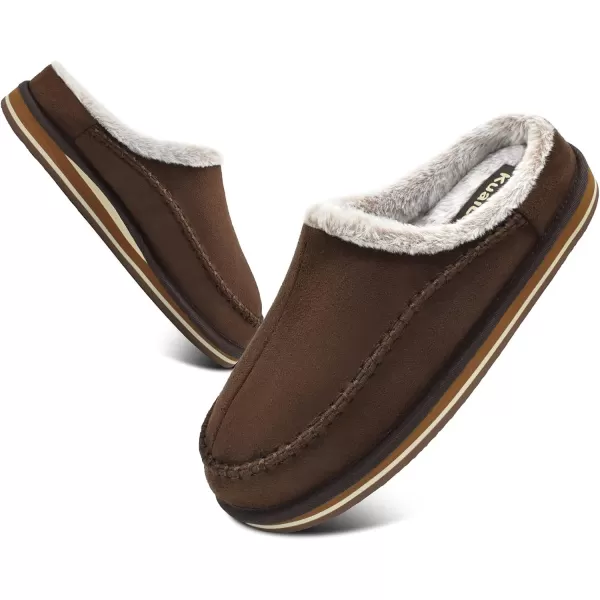 KuaiLu Mens Memory Foam Clog Slippers Comfy Handmade Stitch Microsuede Slip-on House Shoes With Arch Support Warm Faux Fur Lined Rubber Sole Indoor Outdoor
