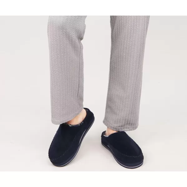 KuaiLu Mens Memory Foam Clog Slippers Comfy Handmade Stitch Microsuede Slip-on House Shoes With Arch Support Warm Faux Fur Lined Rubber Sole Indoor Outdoor