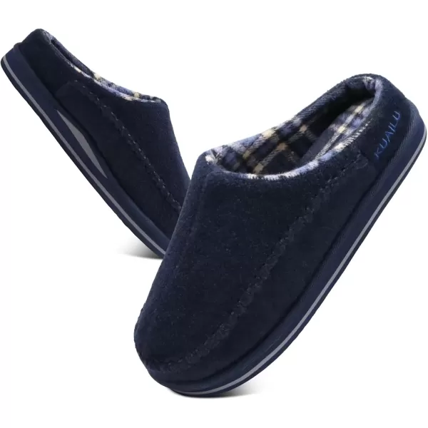 KuaiLu Mens Memory Foam Clog Slippers Comfy Handmade Stitch Microsuede Slip-on House Shoes With Arch Support Warm Faux Fur Lined Rubber Sole Indoor Outdoor