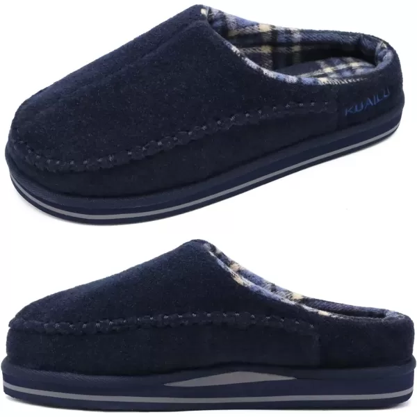 KuaiLu Mens Memory Foam Clog Slippers Comfy Handmade Stitch Microsuede Slip-on House Shoes With Arch Support Warm Faux Fur Lined Rubber Sole Indoor Outdoor