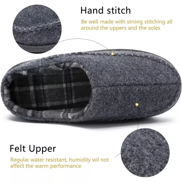 KuaiLu Mens Memory Foam Clog Slippers Comfy Handmade Stitch Microsuede Slip-on House Shoes With Arch Support Warm Faux Fur Lined Rubber Sole Indoor Outdoor