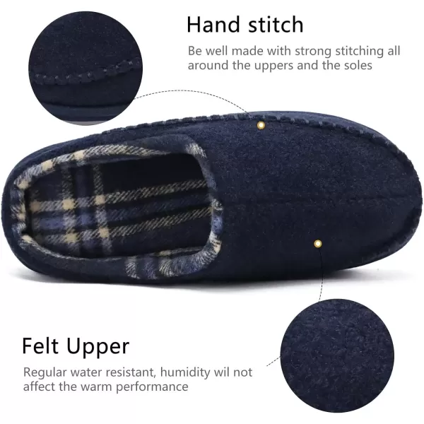 KuaiLu Mens Memory Foam Clog Slippers Comfy Handmade Stitch Microsuede Slip-on House Shoes With Arch Support Warm Faux Fur Lined Rubber Sole Indoor Outdoor