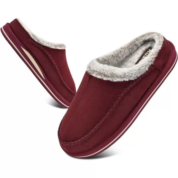 KuaiLu Mens Memory Foam Clog Slippers Comfy Handmade Stitch Microsuede Slip-on House Shoes With Arch Support Warm Faux Fur Lined Rubber Sole Indoor Outdoor