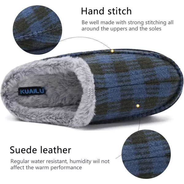 KuaiLu Mens Memory Foam Clog Slippers Comfy Handmade Stitch Microsuede Slip-on House Shoes With Arch Support Warm Faux Fur Lined Rubber Sole Indoor Outdoor