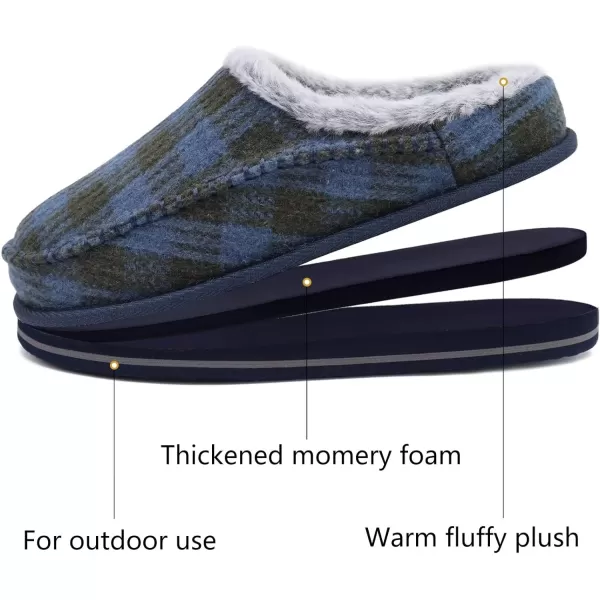 KuaiLu Mens Memory Foam Clog Slippers Comfy Handmade Stitch Microsuede Slip-on House Shoes With Arch Support Warm Faux Fur Lined Rubber Sole Indoor Outdoor