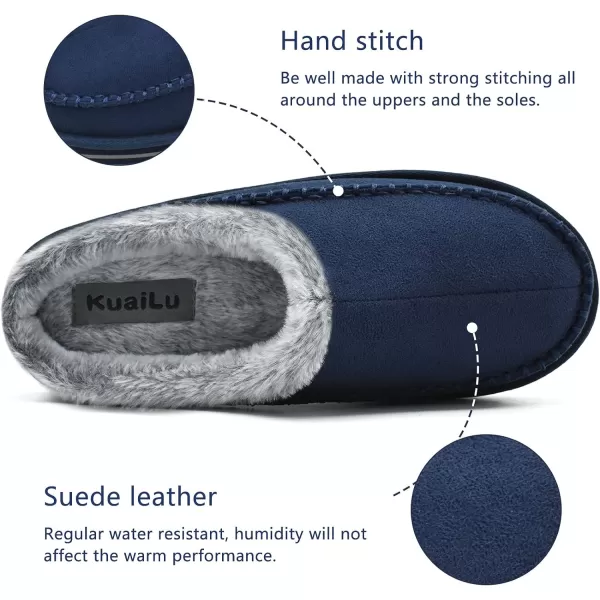 KuaiLu Mens Memory Foam Clog Slippers Comfy Handmade Stitch Microsuede Slip-on House Shoes With Arch Support Warm Faux Fur Lined Rubber Sole Indoor Outdoor