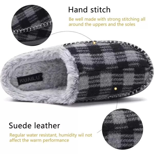 KuaiLu Mens Memory Foam Clog Slippers Comfy Handmade Stitch Microsuede Slip-on House Shoes With Arch Support Warm Faux Fur Lined Rubber Sole Indoor Outdoor