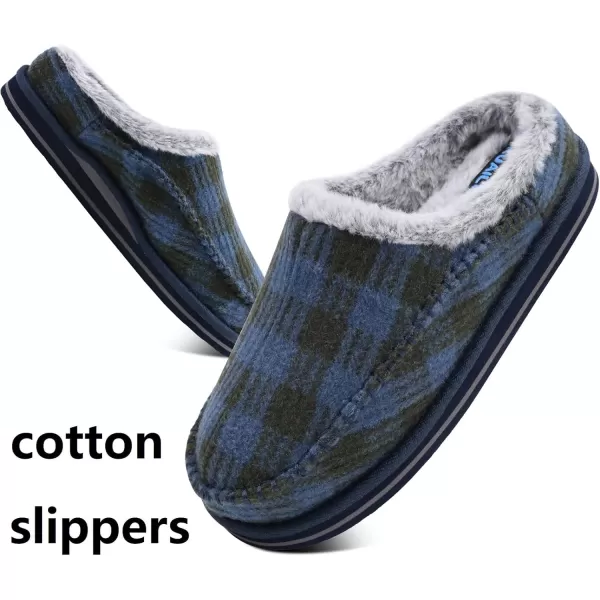 KuaiLu Mens Memory Foam Clog Slippers Comfy Handmade Stitch Microsuede Slip-on House Shoes With Arch Support Warm Faux Fur Lined Rubber Sole Indoor Outdoor