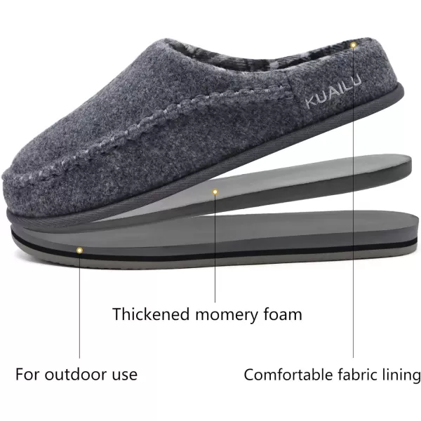 KuaiLu Mens Memory Foam Clog Slippers Comfy Handmade Stitch Microsuede Slip-on House Shoes With Arch Support Warm Faux Fur Lined Rubber Sole Indoor Outdoor