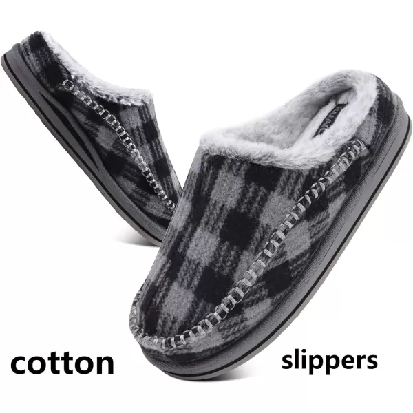 KuaiLu Mens Memory Foam Clog Slippers Comfy Handmade Stitch Microsuede Slip-on House Shoes With Arch Support Warm Faux Fur Lined Rubber Sole Indoor Outdoor