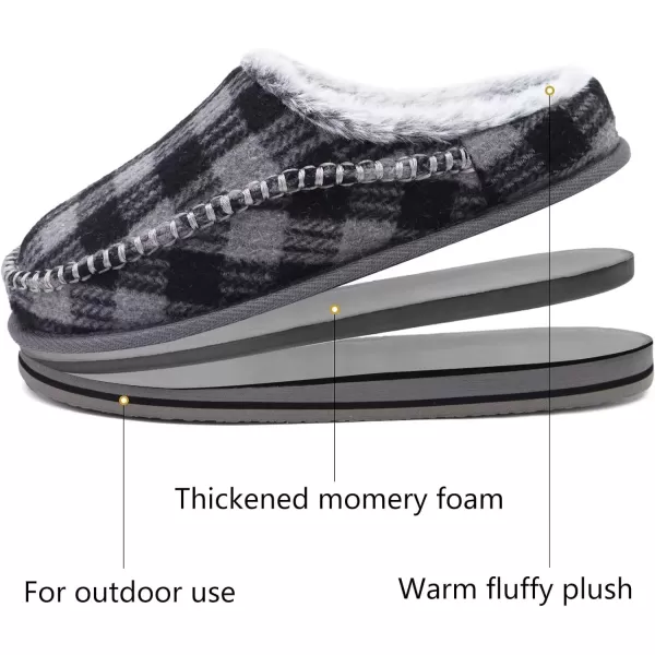 KuaiLu Mens Memory Foam Clog Slippers Comfy Handmade Stitch Microsuede Slip-on House Shoes With Arch Support Warm Faux Fur Lined Rubber Sole Indoor Outdoor
