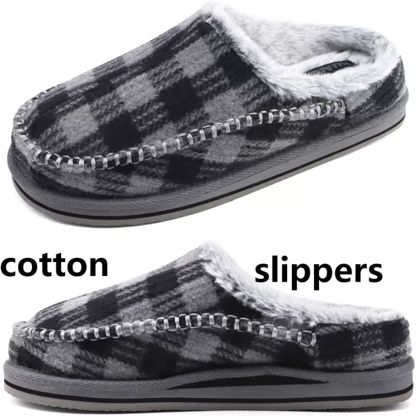 KuaiLu Mens Memory Foam Clog Slippers Comfy Handmade Stitch Microsuede Slip-on House Shoes With Arch Support Warm Faux Fur Lined Rubber Sole Indoor Outdoor