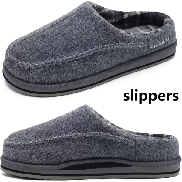KuaiLu Mens Memory Foam Clog Slippers Comfy Handmade Stitch Microsuede Slip-on House Shoes With Arch Support Warm Faux Fur Lined Rubber Sole Indoor Outdoor