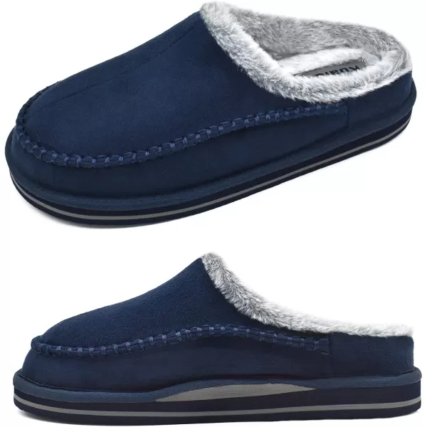 KuaiLu Mens Memory Foam Clog Slippers Comfy Handmade Stitch Microsuede Slip-on House Shoes With Arch Support Warm Faux Fur Lined Rubber Sole Indoor Outdoor