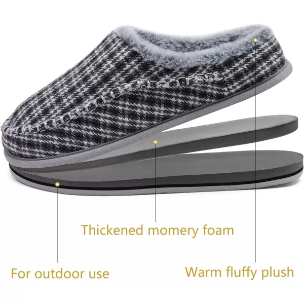 KuaiLu Mens Memory Foam Clog Slippers Comfy Handmade Stitch Microsuede Slip-on House Shoes With Arch Support Warm Faux Fur Lined Rubber Sole Indoor Outdoor