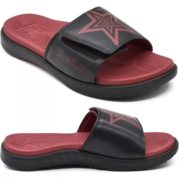 KuaiLu Mens Slides Soft Cushion Sport Sandals with Plantar Fasciitis Arch Support Adjustable Open Toe Summer Slippers Slip on Indoor Outdoor Size 7-15