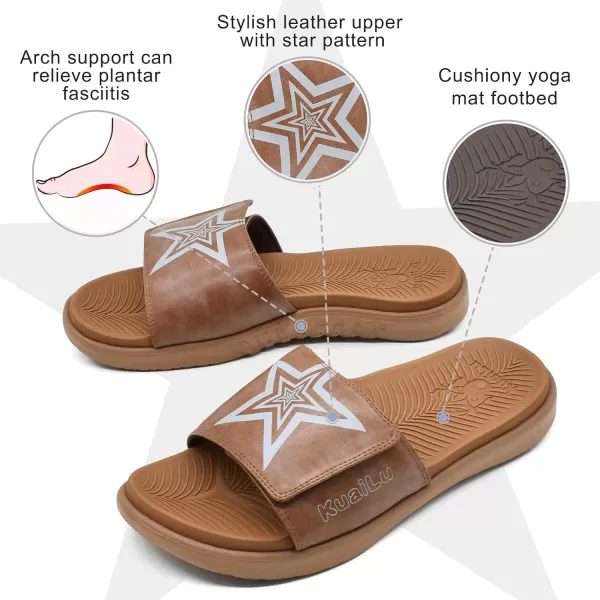 KuaiLu Mens Slides Soft Cushion Sport Sandals with Plantar Fasciitis Arch Support Adjustable Open Toe Summer Slippers Slip on Indoor Outdoor Size 7-15