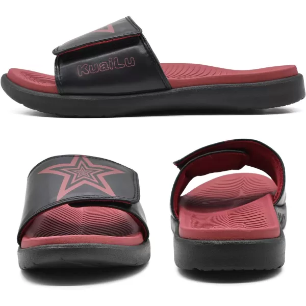 KuaiLu Mens Slides Soft Cushion Sport Sandals with Plantar Fasciitis Arch Support Adjustable Open Toe Summer Slippers Slip on Indoor Outdoor Size 7-15