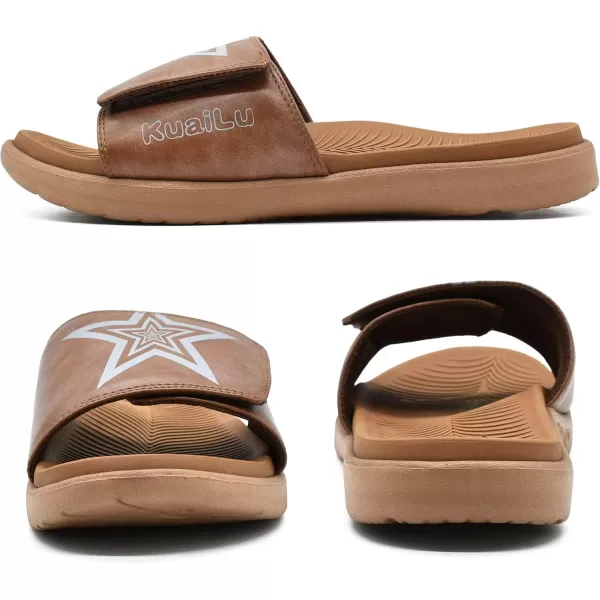 KuaiLu Mens Slides Soft Cushion Sport Sandals with Plantar Fasciitis Arch Support Adjustable Open Toe Summer Slippers Slip on Indoor Outdoor Size 7-15