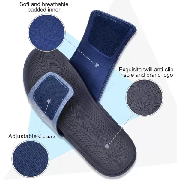 KuaiLu Mens Slides Soft Cushion Sport Sandals with Plantar Fasciitis Arch Support Adjustable Open Toe Summer Slippers Slip on Indoor Outdoor Size 7-15