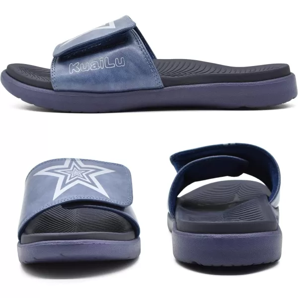 KuaiLu Mens Slides Soft Cushion Sport Sandals with Plantar Fasciitis Arch Support Adjustable Open Toe Summer Slippers Slip on Indoor Outdoor Size 7-15