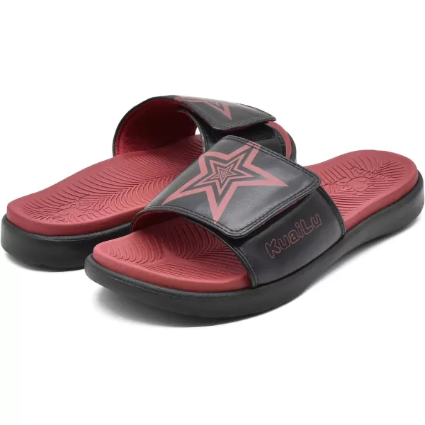 KuaiLu Mens Slides Soft Cushion Sport Sandals with Plantar Fasciitis Arch Support Adjustable Open Toe Summer Slippers Slip on Indoor Outdoor Size 7-15