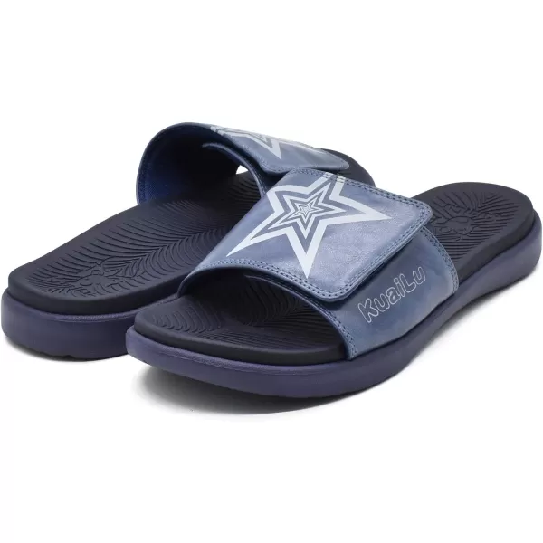KuaiLu Mens Slides Soft Cushion Sport Sandals with Plantar Fasciitis Arch Support Adjustable Open Toe Summer Slippers Slip on Indoor Outdoor Size 7-15