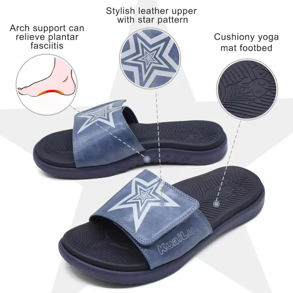 KuaiLu Mens Slides Soft Cushion Sport Sandals with Plantar Fasciitis Arch Support Adjustable Open Toe Summer Slippers Slip on Indoor Outdoor Size 7-15