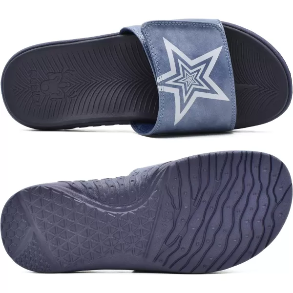 KuaiLu Mens Slides Soft Cushion Sport Sandals with Plantar Fasciitis Arch Support Adjustable Open Toe Summer Slippers Slip on Indoor Outdoor Size 7-15