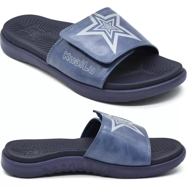 KuaiLu Mens Slides Soft Cushion Sport Sandals with Plantar Fasciitis Arch Support Adjustable Open Toe Summer Slippers Slip on Indoor Outdoor Size 7-15