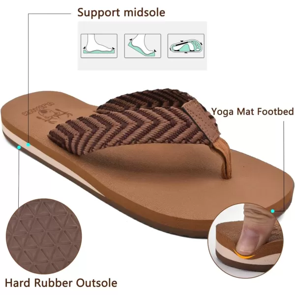 KuaiLu Men's Yoga Mat Leather Flip Flops Thong Sandals with Arch Support