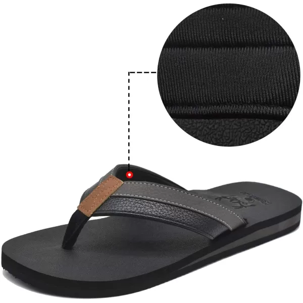 KuaiLu Men's Yoga Mat Leather Flip Flops Thong Sandals with Arch Support