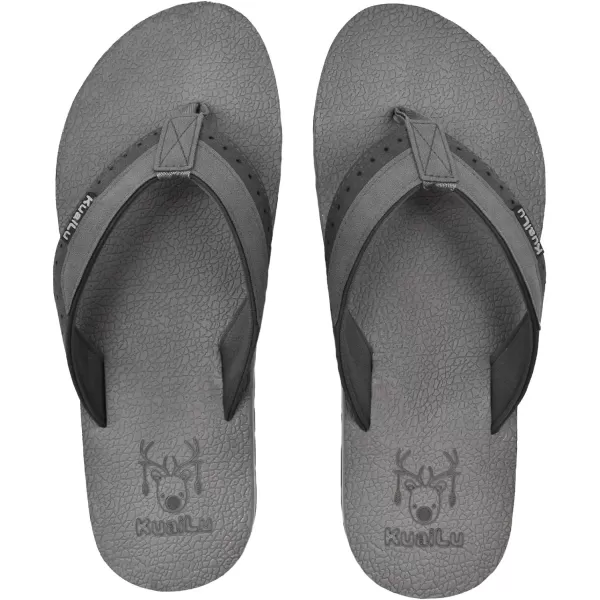 KuaiLu Men's Yoga Mat Leather Flip Flops Thong Sandals with Arch Support