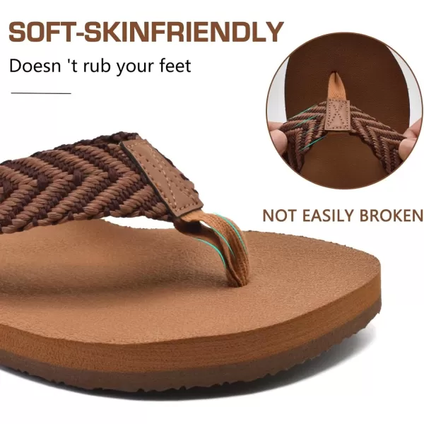 KuaiLu Men's Yoga Mat Leather Flip Flops Thong Sandals with Arch Support