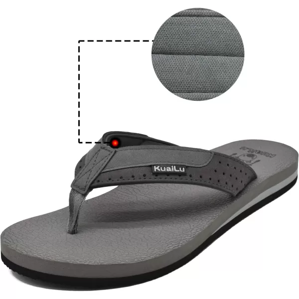 KuaiLu Men's Yoga Mat Leather Flip Flops Thong Sandals with Arch Support