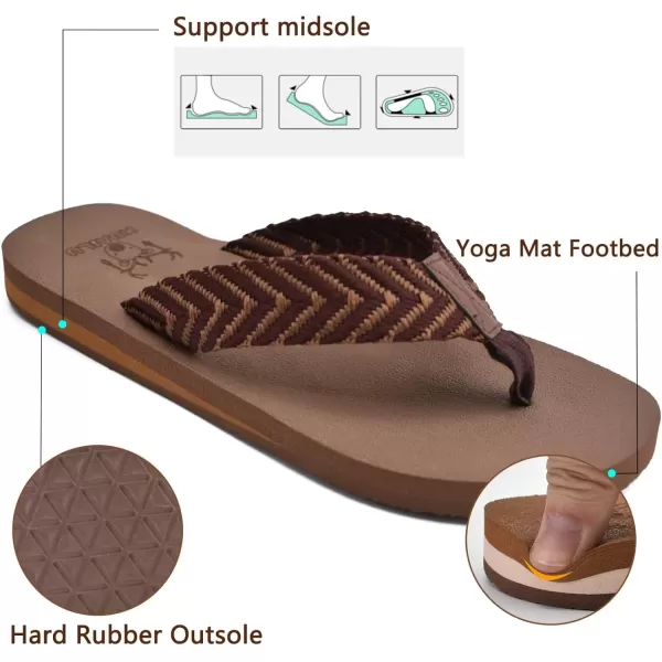 KuaiLu Men's Yoga Mat Leather Flip Flops Thong Sandals with Arch Support