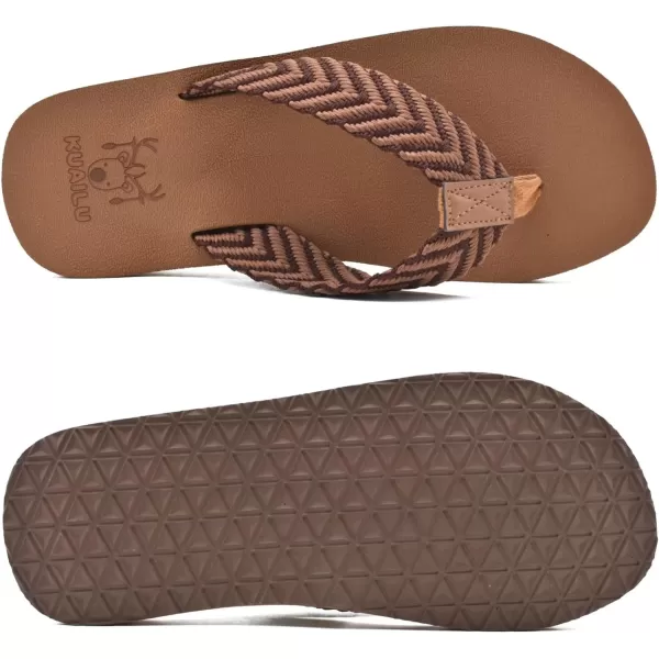 KuaiLu Men's Yoga Mat Leather Flip Flops Thong Sandals with Arch Support