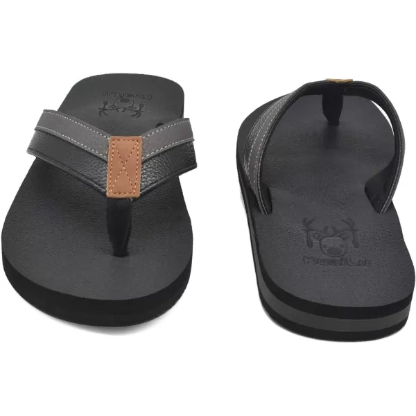 KuaiLu Men's Yoga Mat Leather Flip Flops Thong Sandals with Arch Support